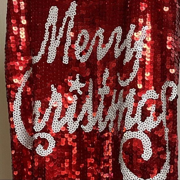 MERRY Christmas Red Sequin Costume Fancy Party Holiday Dress Disco Holiday New - Picture 11 of 11